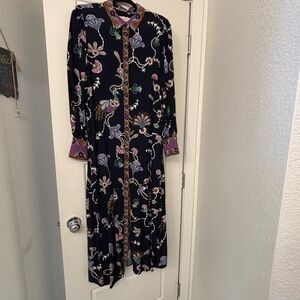 LOFT Black Floral Embroidered Long Sleeve Dress